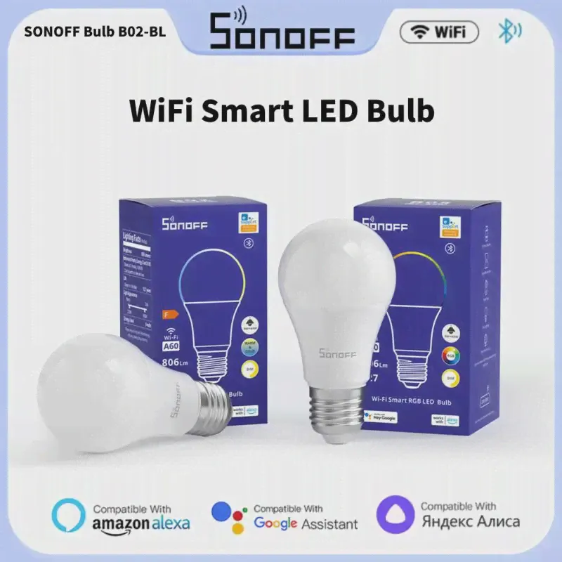 SONOFF B02/B05-BL WiFi Умная Лампочка E26 E27 RGB Светодиодная Лампа Теплого Белого Цвета с Регулируемой Яркостью, Голосовое Управление для Alexa Google Home